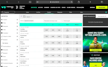 Layout das apostas esportivas na Versus Bet