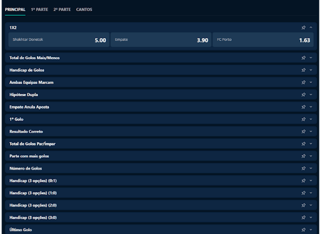 Mercados de apostas na Le Bull para o jogo entre Porto e Shakhtar