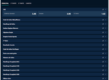 Mercados de apostas na Le Bull para o jogo entre Porto e Shakhtar