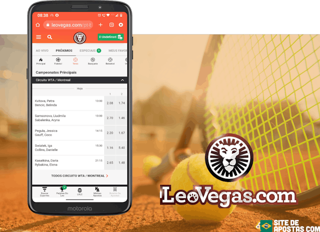 Mockup de celular com a pagina de tenis do Leo Vegas com logo