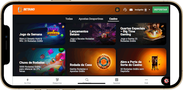 Mockup de smartphone a mostrar casino betano