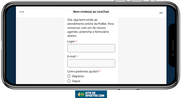 Mockup mostrando o chat ao vivo da Pixbet