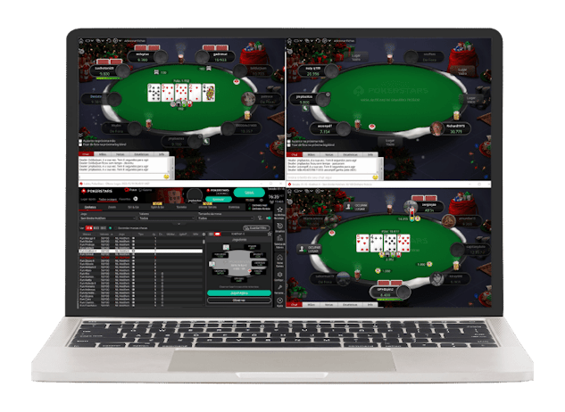 Mockup portatil com multi salas de poker no software da Pokerstars