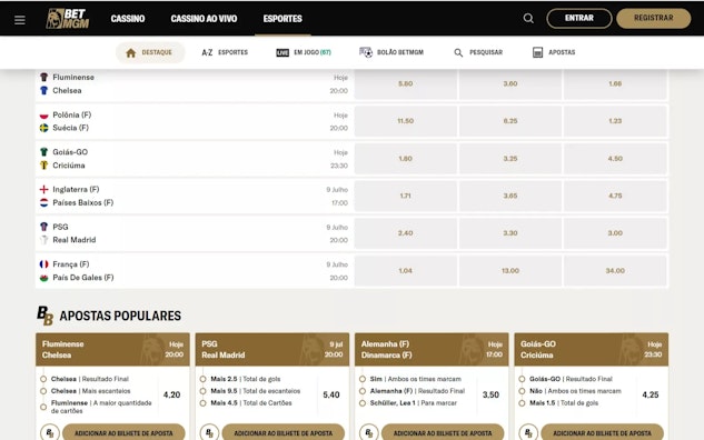 Pagina de esportes da Bet MGM