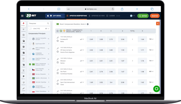 Pagina inicial da 20bet suica