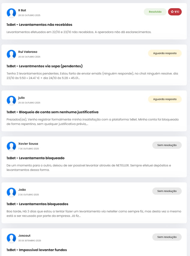 Portal de queixa 1xbet