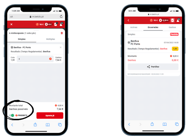 Primeira aposta com saldo freebet na Betclic