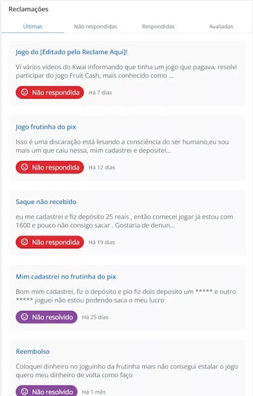 Reclamacoes do jogo da frutinha