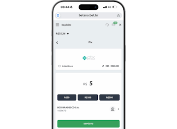 Tela de deposito de 5 reais na Betano