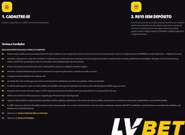 Termos do bonus sem deposito LV Bet
