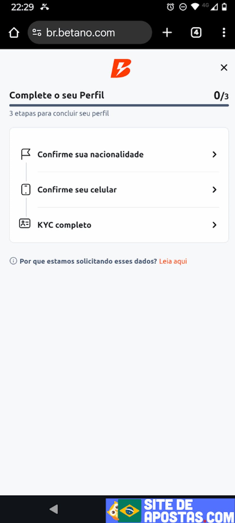 Verificação de conta Betano passo 3